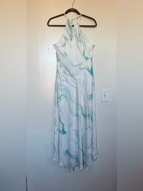 Express White Maxi Dress with Teal & Mint Marble Swirl